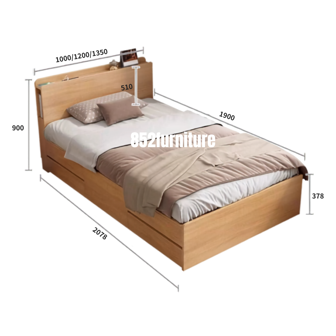 (包送貨安裝 | Delivery and Assembly Included) A635 儲物木制大床(Wooden bed frame)