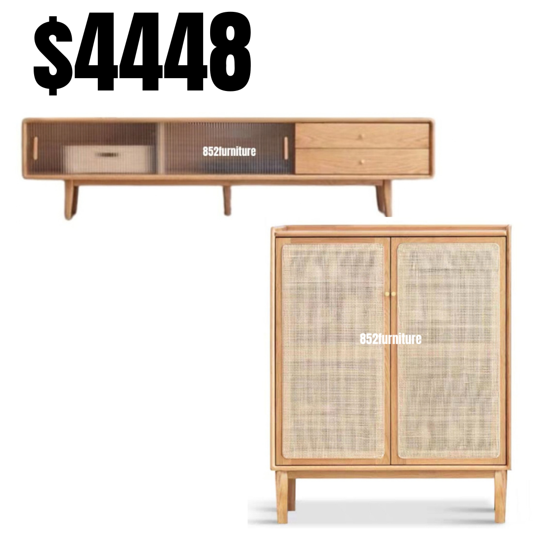 A018 實木電視櫃 (tv cabinet)+ A157 日式橡木鞋櫃 (Shoe cabinet)