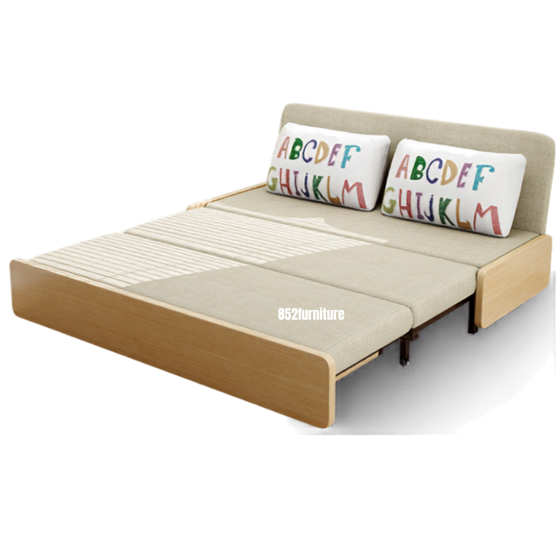 (包送貨安裝 | Delivery and Assembly Included) A635日式布藝梳化床 (Wooden fabric sofa bed)