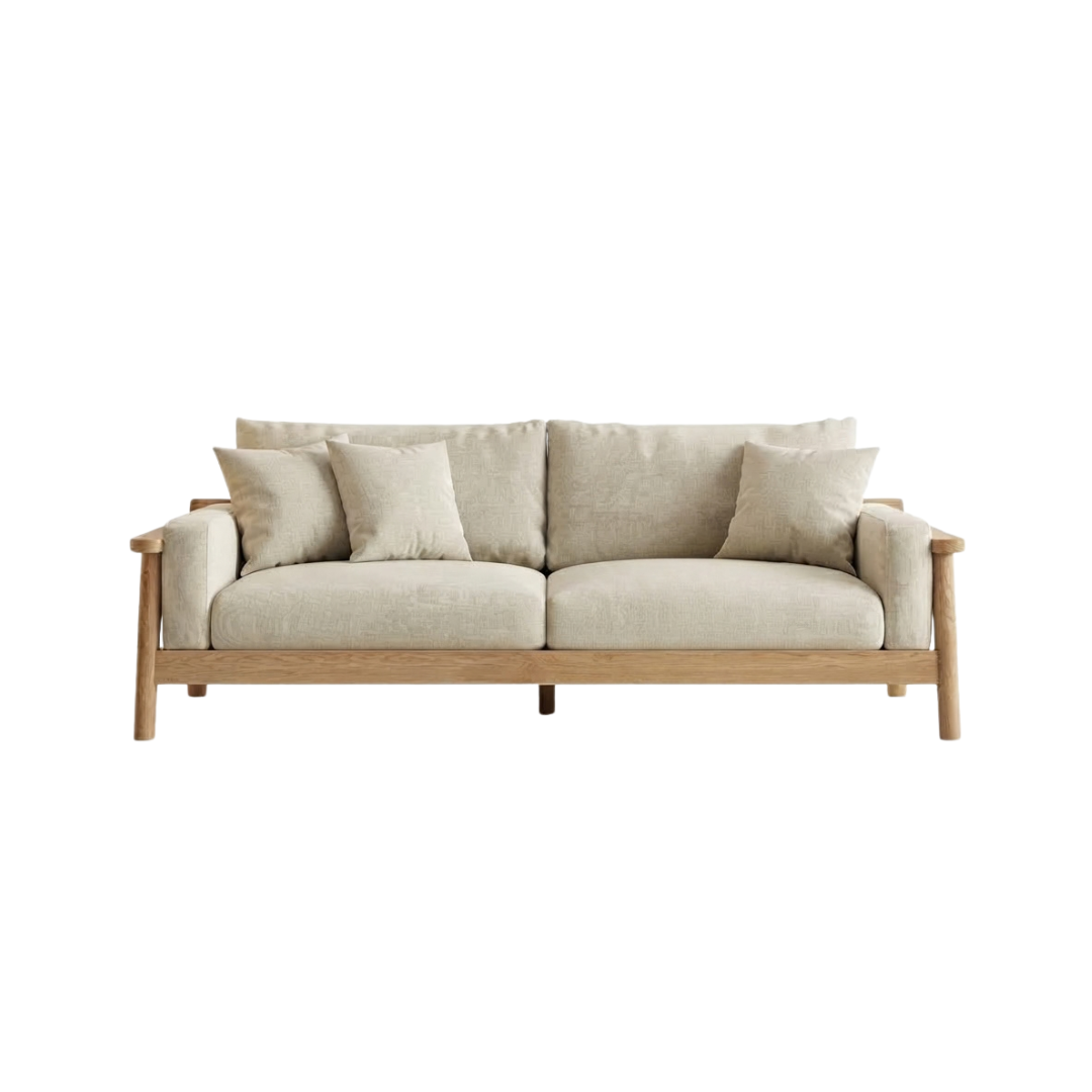 (包送貨安裝 | Delivery and Assembly Included) A388 原木布藝梳化 (Wooden fabric sofa)