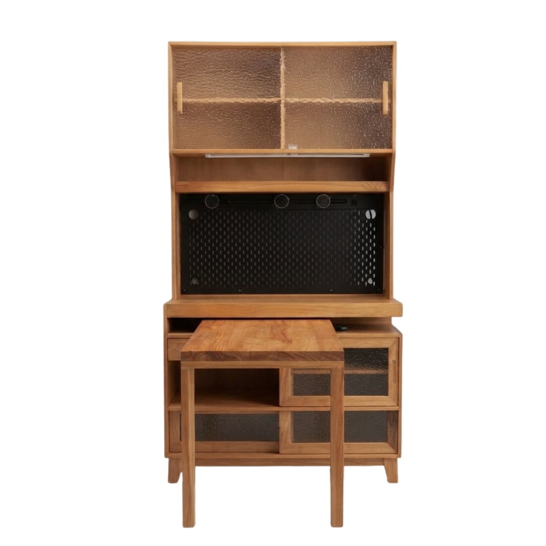 (包送貨安裝 | Delivery and Assembly Included) A566 內嵌旋轉餐桌日式餐邊櫃 (Built-in Rotatable Dining Table Sideboard)